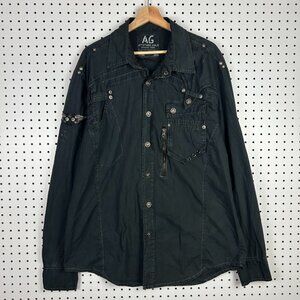 Attitude‎ Gold Y2K Long Sleeve Sz XL Black Gothic Punk Button Shirt Skater Wings